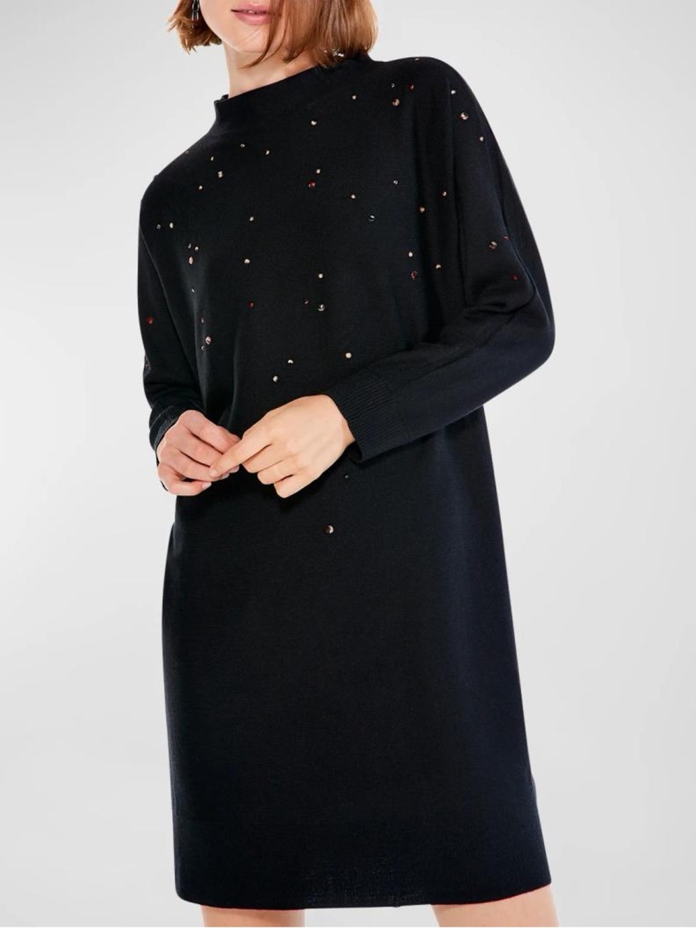 NIC+ZOE Twinkle Vital Rhinestone Sweater Mini Dress Black Petite Small PS